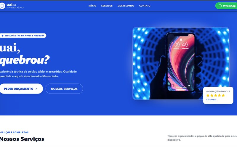 Prévia do site Uai Cell